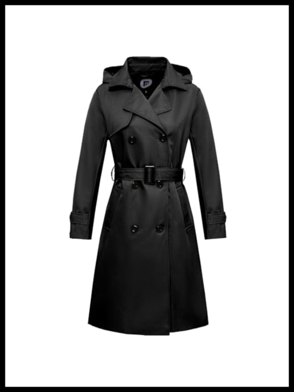 Waterproof Long Trench Coat Double Breasted Belted Detachable Hood